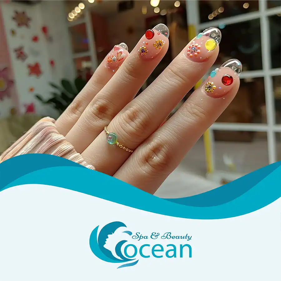 Best Nail Salon in Hoi An: Premium Gel & Pedicure | Ocean Spa Nail technician carefully applying gel polish and performing gentle cuticle care on a client at Ocean Spa Hoi An